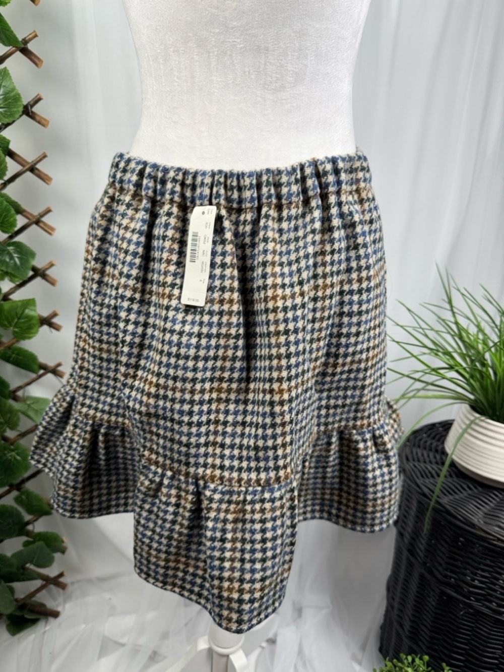J. Crew Plaid Houndstooth Ruffle-Hem Mini Skirt in Blue and Tan - Picture 4 of 10